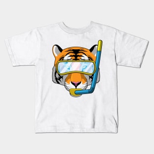 Tiger as Diver with Snorkel Kids T-Shirt